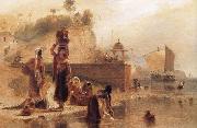 William Daniell Women Fetching Water from the River Ganges near Kara oil painting on canvas
